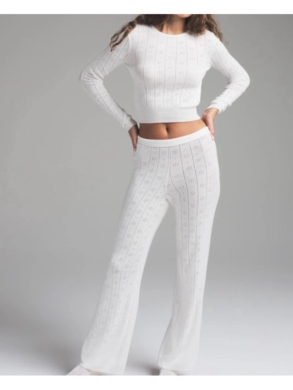 SKIMS Pointelle Knit Long Sleeve Sweater & Pants Set sz S